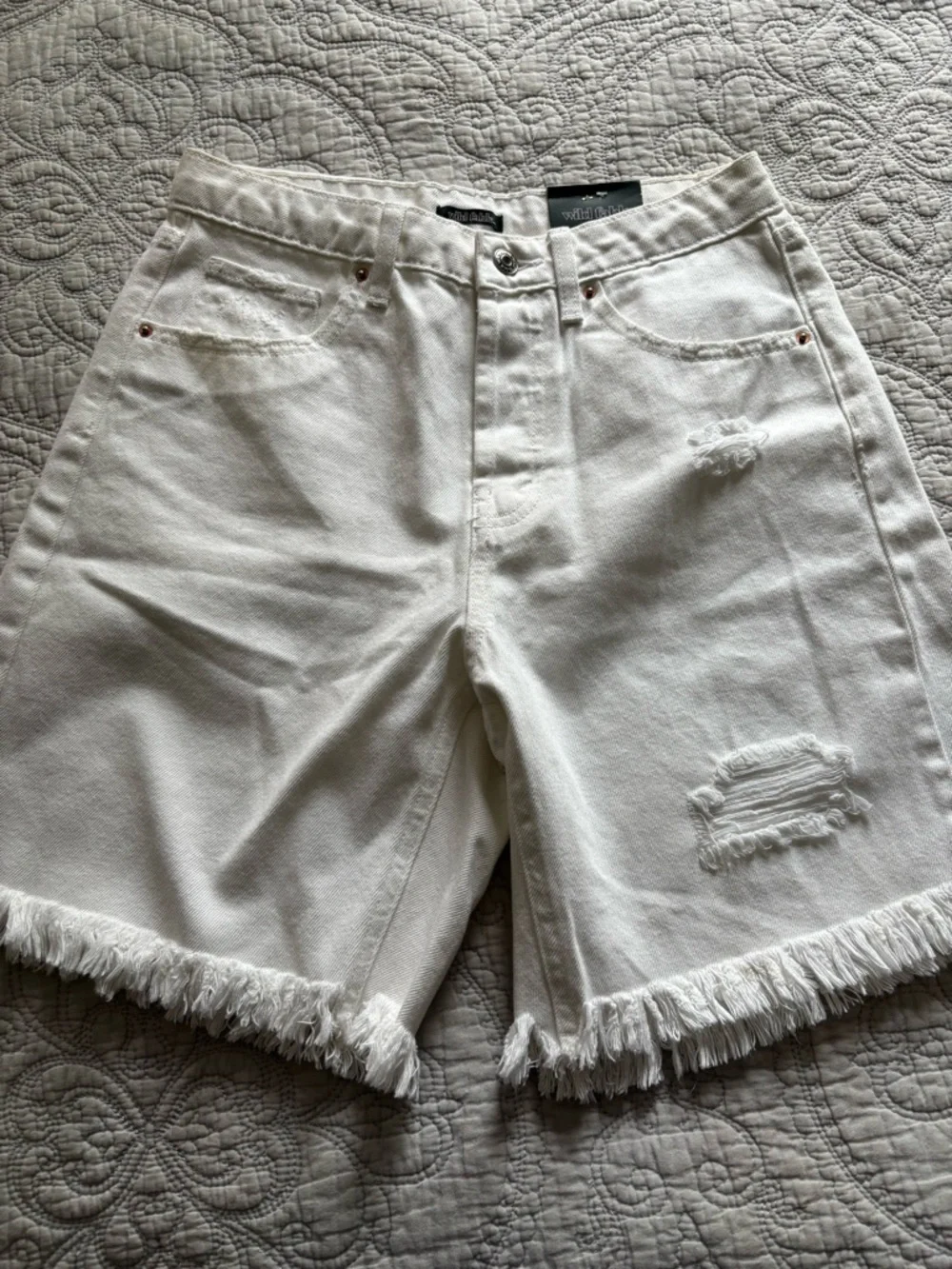 wild fable White Distressed High-Rise Bermuda Shorts - Picture 2 of 4